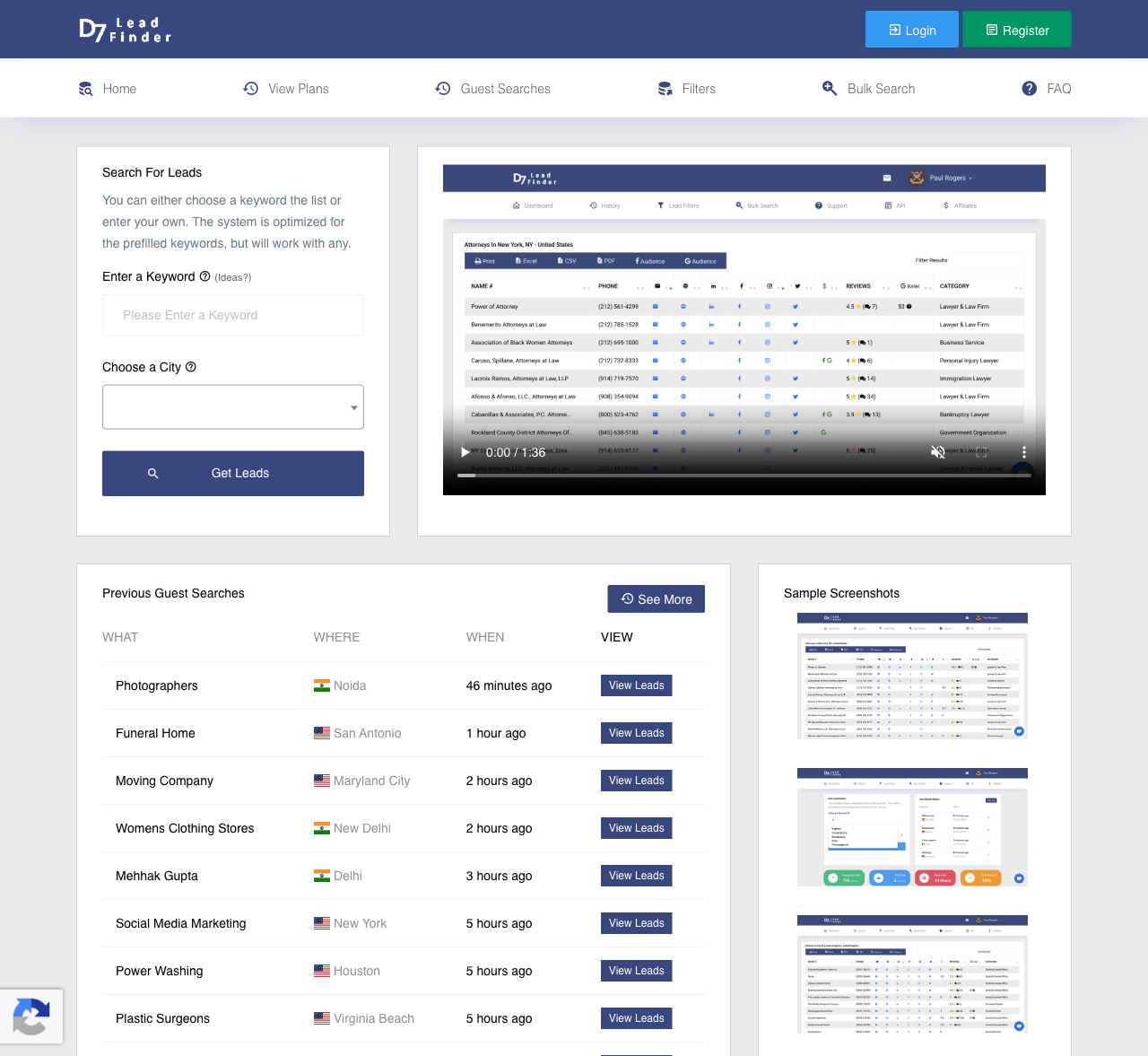 D7 Lead Finder homepage