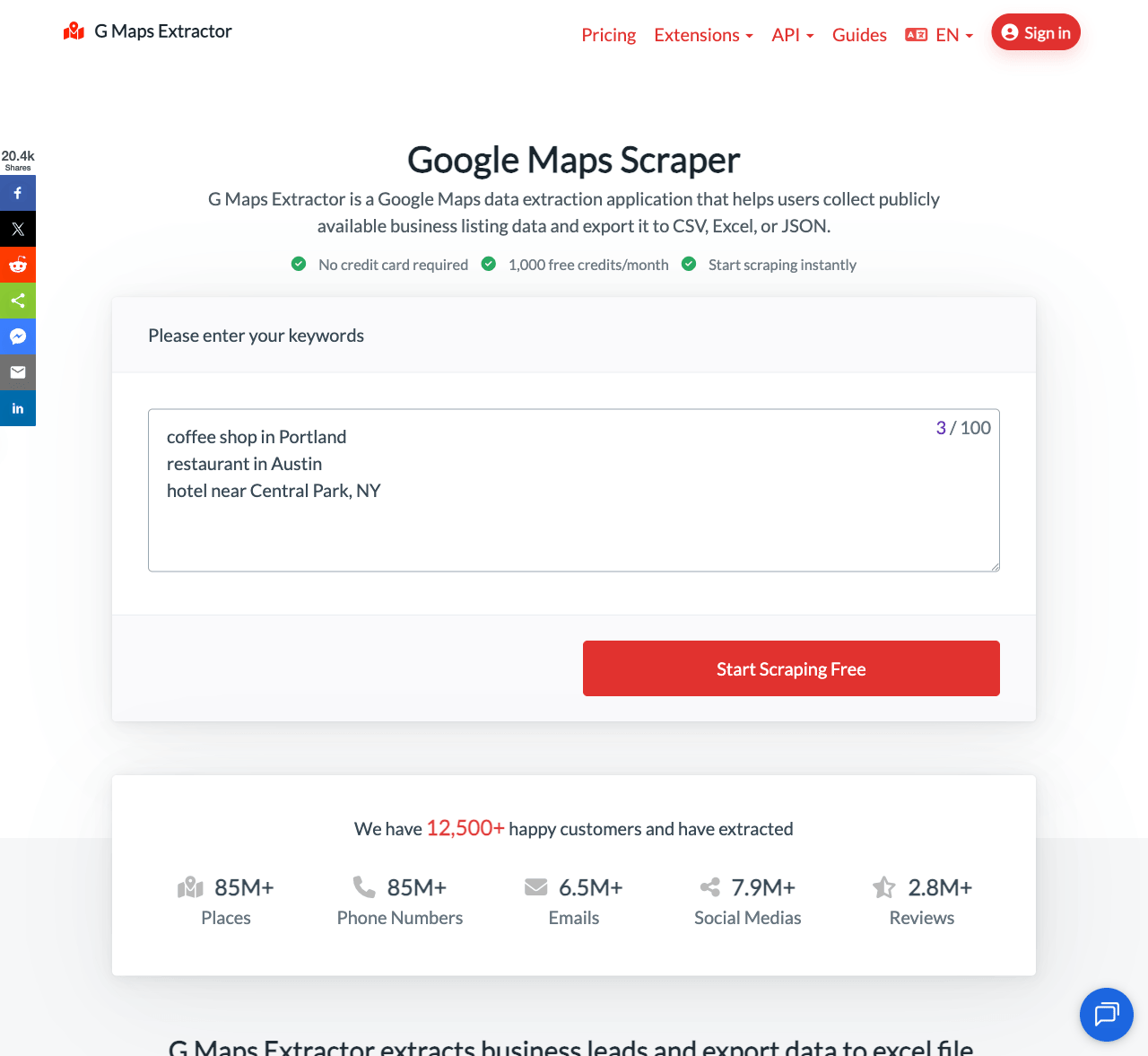 G Maps Extractor homepage
