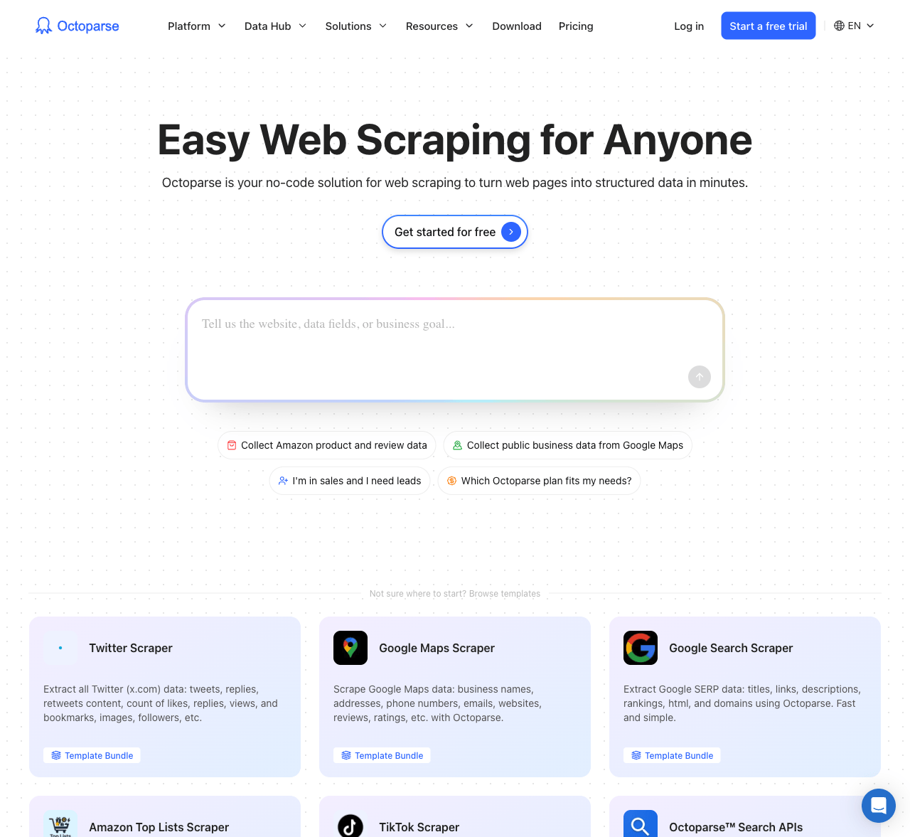 Octoparse homepage