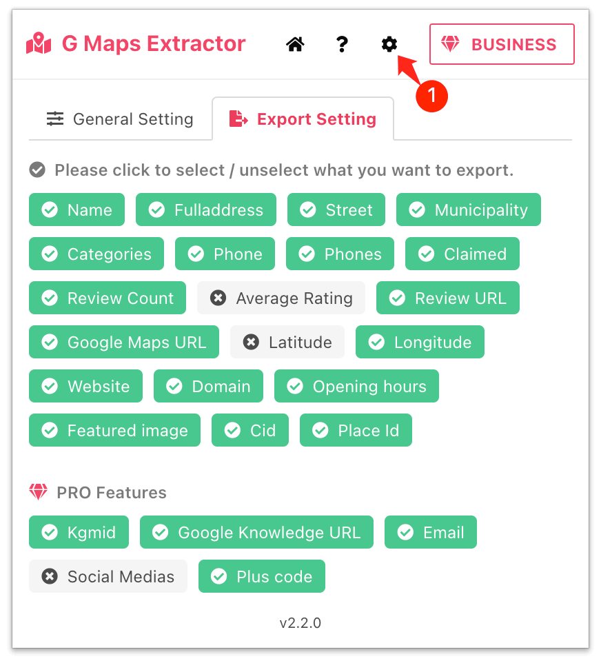 google maps scraper export setting