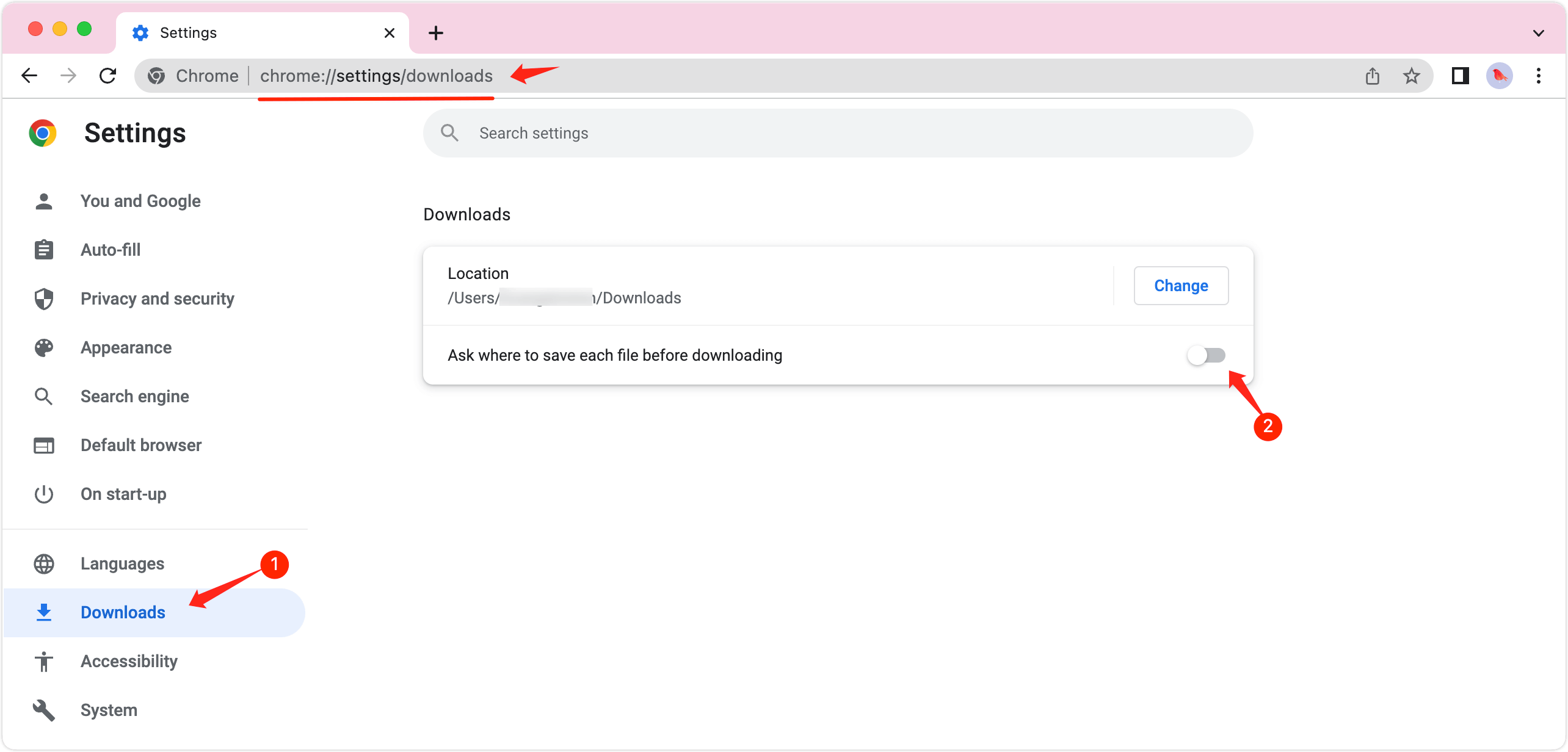 How to set your default download location of chrome