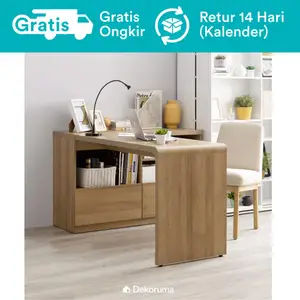 Dekoruma Mika Meja Belajar Sudut dengan Lemari Kabinet dan Rak Susun - Meja Kerja Rumah