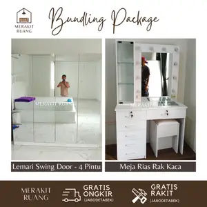 Paket lemari 4 pintu dan meja rias vanity mirror premium