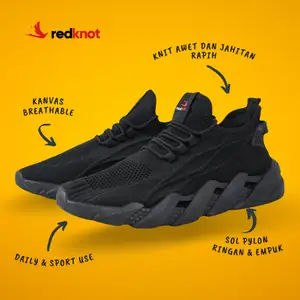 Redknot Kozure Hitam Sol Hitam Full Black - Sepatu Sneakers Pria Bisa Untuk Sekolah dan Olahraga Running Berkualitas Tersedia Ukuran Besar Big Size
