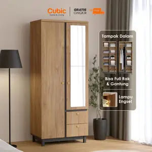 Cubic Lemari Pakaian Cermin Minimalis 2 Pintu - LUNA GRANDE LP 2P
