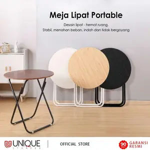 Meja Lipat Portable Meja Lipat Bulat Diameter 60cm Meja Cafe Meja Makan Serbaguna Bahan Besi Fiberboard Tebal