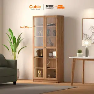 Cubic Showcase LED Lemari Display Kayu Natural / Rak Kabinet - GENIO SC 80