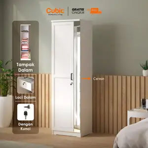 Cubic Lemari Pakaian Slim Minimalis / Lemari Baju 1 Pintu Cermin Full Body - LUNA NEVA 1P