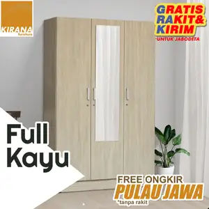 KIRANA Wanaka - Lemari Pakaian Kayu Wardrobe Wanaka 3 Pintu Cermin Modern Minimalis