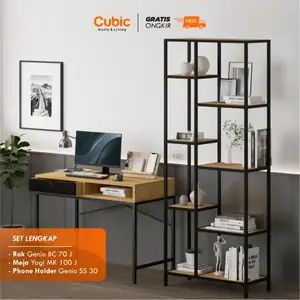 Cubic Paket Hemat Meja Rak Kerja Kantor / Meja Tulis Belajar Home Desk Industrial / YAGI MK 100 + GENIO BC 70