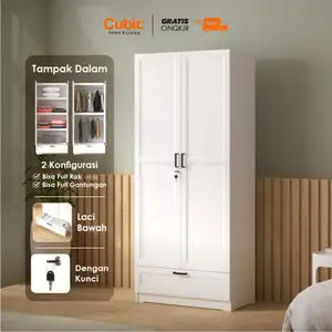 Cubic Lemari Pakaian Putih Minimalis / Lemari Baju 2 Pintu Putih Classic - LUNA NEVA 2P