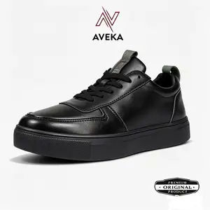 Aveka Kulit A10 PREMIUM Sepatu Pria Hitam Casual Sneakers Kulit Sintetis  Sepatu Sekolah Hitam Full