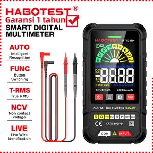 HABOTEST HT124 Multimeter 600V AC/DC Multimeter Digital True RMS Pengukur Tegangan Rentang Otomatis dengan Lampu Latar Layar LCD NVC Penguji Kawat Langsung