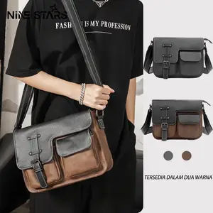 Nine stars Korea tas selempang pria tahan air sling bag kulit Shoulder Bag asli aliran tas bahu