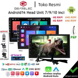 GEARELEC Android14 Head unit Android 7/9/10 inci 6+64G Carplay Dukungan WiFi/GPS/youtube/48 Tema