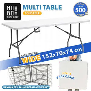HUGO Meja Lipat Portable Meja Serbaguna Jualan Kerja Camping Rumah Meja Event Lapak Outdoor Bazaar Multifungsi Praktis