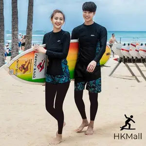 Ready stock Pria Wanita Rashguards Lengan Panjang Atasan Celana Panjang Celana Pendek O-Leher Baju Renang Pakaian Surfing Olahraga Air Snorkeling Beachwear Split