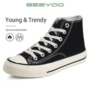 Beeyoo Sepatu Sneakers Wanita Sport Shoes Classic Tinggi Sepatu Sekolah Perempuan Warior Black WK202