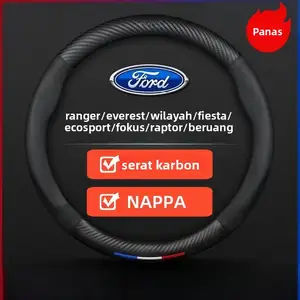 Ford RangerEverestTerritoryFiestaEcosportFocusRaptorBearWildtrakEscap Sarung Setir Desain 3D Mewah dengan Texture Serat Karbon dan Kulit Nappa Premium Anti Slip Menyerap Keringat.