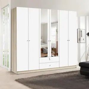 KIRANA Morris - Lemari Pakaian Kayu 6 Pintu Putih Wardrobe Jumbo Modern Minimalis