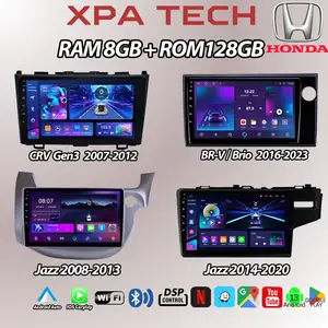 HONDA Head Unit 8+128GB Untuk Jazz/Brio/BRV/HRV/CRV/Mobilio/Freed Android 14 Mobil IPS Screen Termasuk Frame / Soket PNP / AHD Kamera mundur / Kipas Support Carplay/WIFI/GPS/Mirrorlink