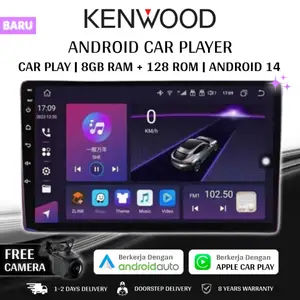 Kenwood 8G+128G FHD Android 14 8 Core Android Car Player dengan Kamera mundur Gratis