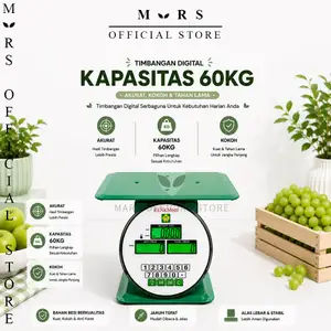 RENKMHE Timbangan Duduk Digital 60 Kg Plat Besi Datar Rata Electronic Dial Spring Scale Double Display HD Timbangan Meja Buah Sayur Tatakan Datar Layar LED Depan Belakang  Kapasitas 60kg / 200g