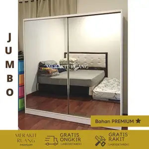 Lemari Pakaian Sliding Jumbo 2 Pintu Premium Bahan Blockmin dan HPL TACO