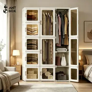 ANTBOX Lemari Pakaian 6 Box - 15 Box 360L- 890L Lemari Baju Wardrobe Pintu Transparan Multifungsi