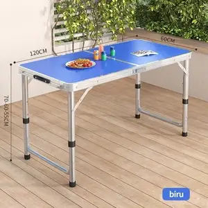QUEENSHOP Meja Lipat Koper Meja Lipat Portable Serbaguna Meja Jualan Lipat Kaki Bulat UK 120x60cm