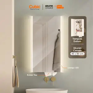 Cubic Cermin LED Kamar Mandi / Vanity Wastafel Storage Tempat Tisu - GENIO VT 40