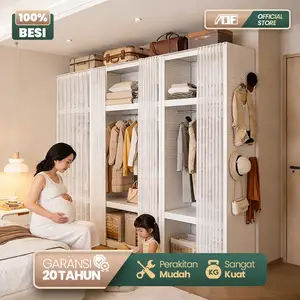 Lemari Besi Gantungan Pakaian Lemari Pakaian Penutup Tirai Wardrobe Pakaian dan Aksesoris Full Besi