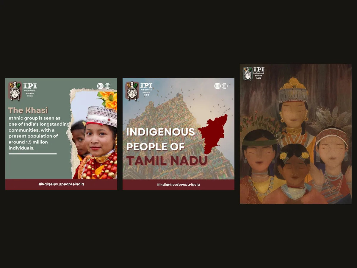 Three campaign posts about Indigenous communities in India.