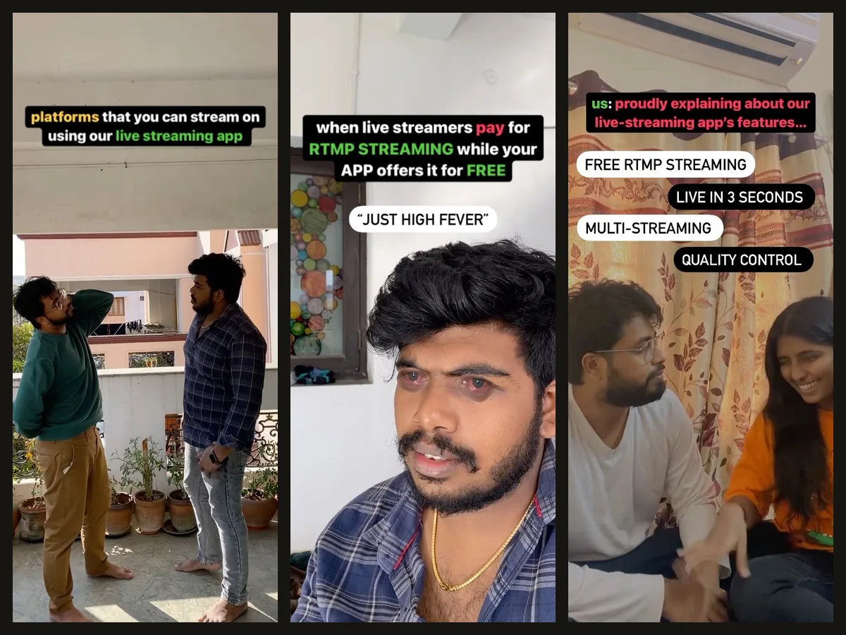 Three Winya App product reel stills explaining streaming features.