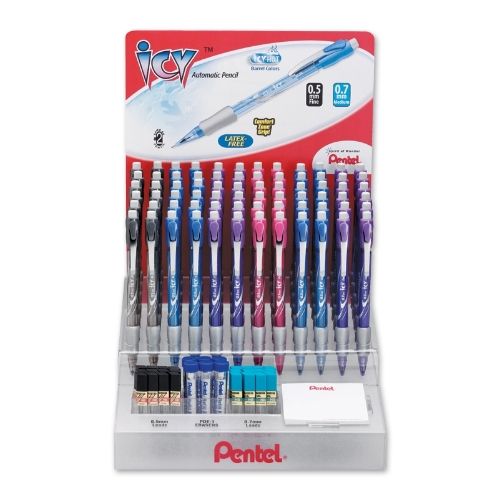 icy-mechanical-pencil-0507mm-assorted-barrel-colors-lead-eraser-open-stock-display-108-pieces