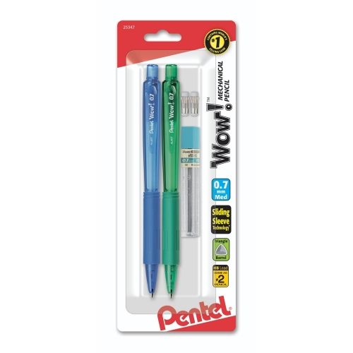 wow-mechanical-pencil-07mm-assorted-barrels-with-lead-and-2-eraser-refills-2-pk