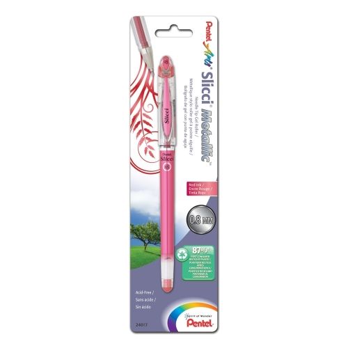 pentel-arts-slicci-metallic-08mm-needle-tip-med-gel-pen-metallic-red-ink-1-pk