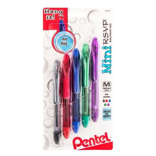 rsvp-mini-ballpoint-pen-10mm-medium-line-assorted-ink-abcdv-w-key-ring-5-pk