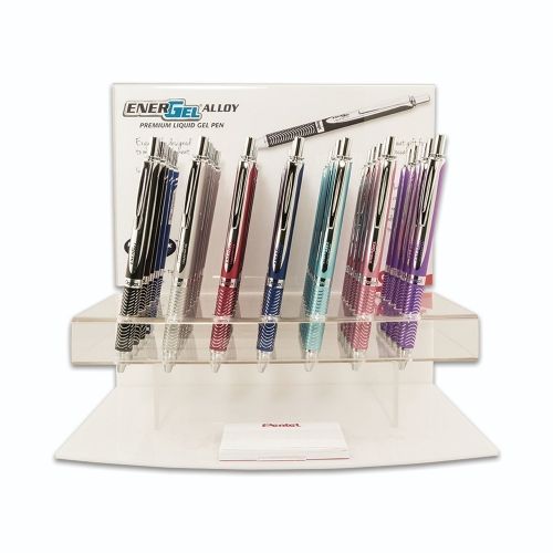 energel-alloy-retractable-premium-liquid-gel-pen-07mm-metal-tip-medium-line-assorted-barrels-abclspvz-black-ink-open-stock-display-35-pieces