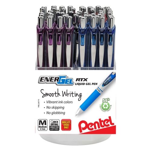 energel-rtx-retractable-liquid-gel-pen-07mm-metal-tip-medium-line-assorted-ink-colors-open-stock-spinner-display-60-pieces