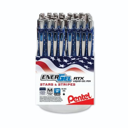 energel-rtx-retractable-liquid-gel-pen-flag-barrel-07mm-metal-tip-medium-line-black-ink-open-stock-spinner-display-48-pieces