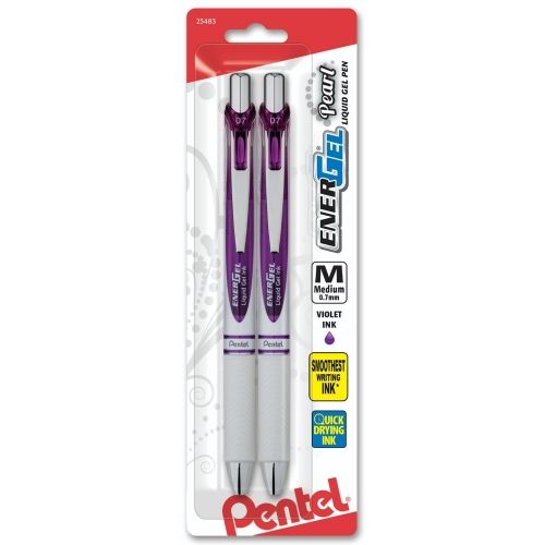 energel-pearl-retractable-liquid-gel-pen-07mm-metal-tip-medium-line-pink-inkviolet-ink-2-pk