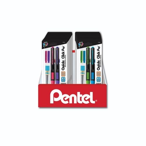 quick-click-pop-mechanical-pencil-07mm-med-line-assorted-barrels-with-lead-and-eraser-refills-2-pk-blister-pack-counter-display-24-pieces