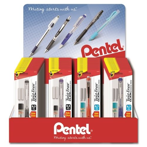 twist-erase-click-mechanical-pencil-0507mm-finemed-line-assorted-barrel-colors-lead-and-eraser-included-1-pks-blister-pack-counter-display-48-pieces