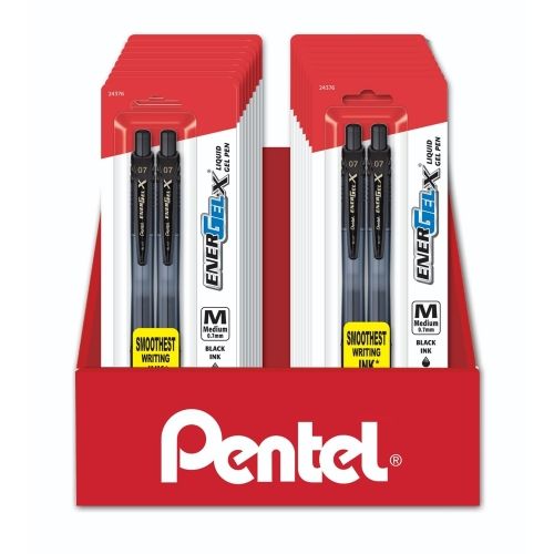 energel-x-liquid-gel-pen-07mm-med-line-metal-tip-black-ink-2-pks-blister-pack-counter-display-18-pieces