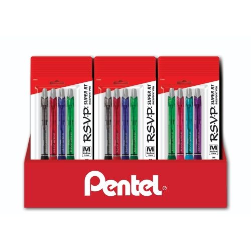 rsvp-super-rt-ballpoint-pen-10mm-med-line-assorted-ink-4-pks-blister-pack-counter-display-27-pieces