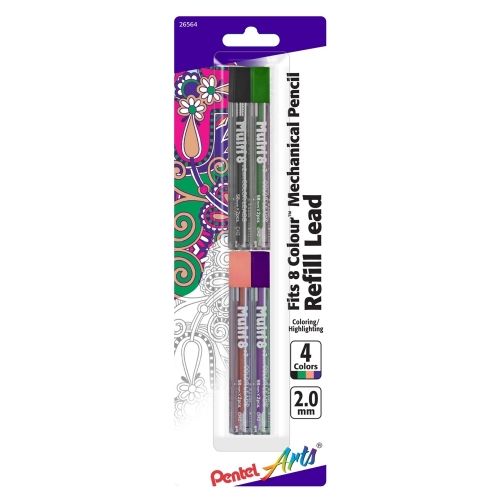 pentel-arts-8-colour-pencil-lead-refill-20mm-assorted-colors-adhv-4-pk