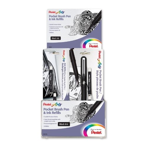 pentel-arts-pocket-brush-pen-12-refill-24-acrylic-open-stock-display-36-pieces