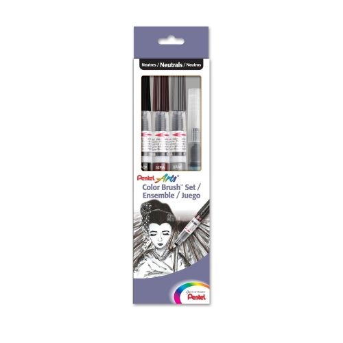 pentel-arts-color-brush-set-blackgraysepia-aquash-water-brush-box-set