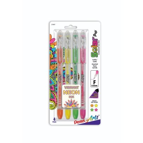pentel-arts-solar-pop-neon-gel-pen-06mm-fine-line-assorted-ink-fgkp-4-pk